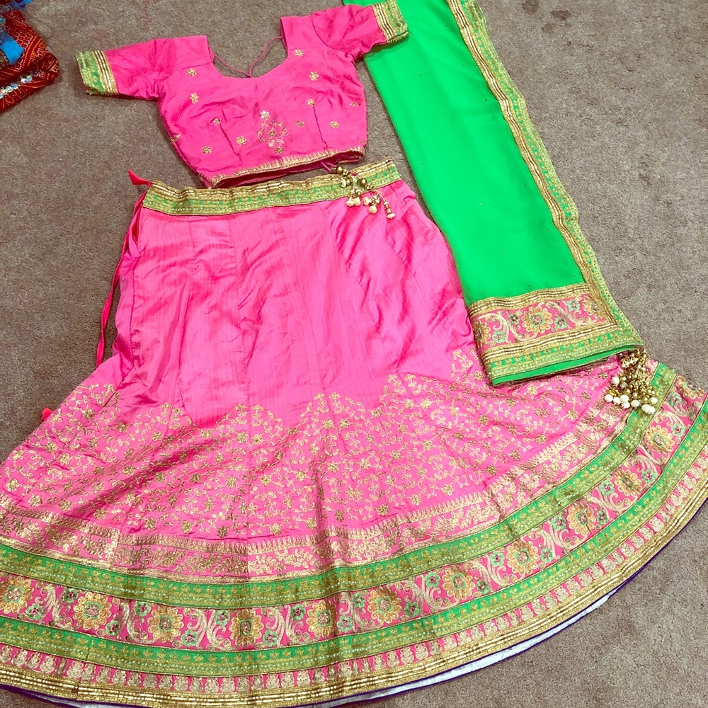 Pink and Green Lehnga Choli!